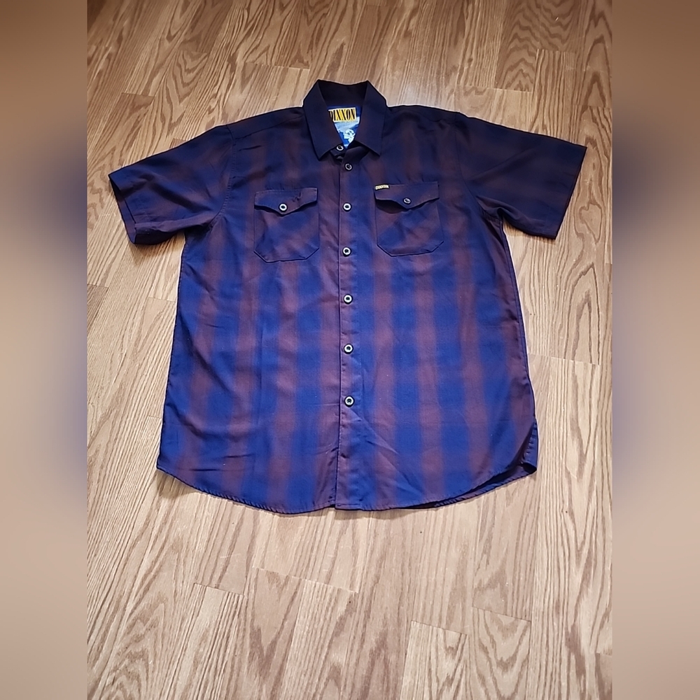 Dixxon Flannel Short Sleeve Men's‎ Blue and Purple Shirt Size Lg Bamboo Bend
